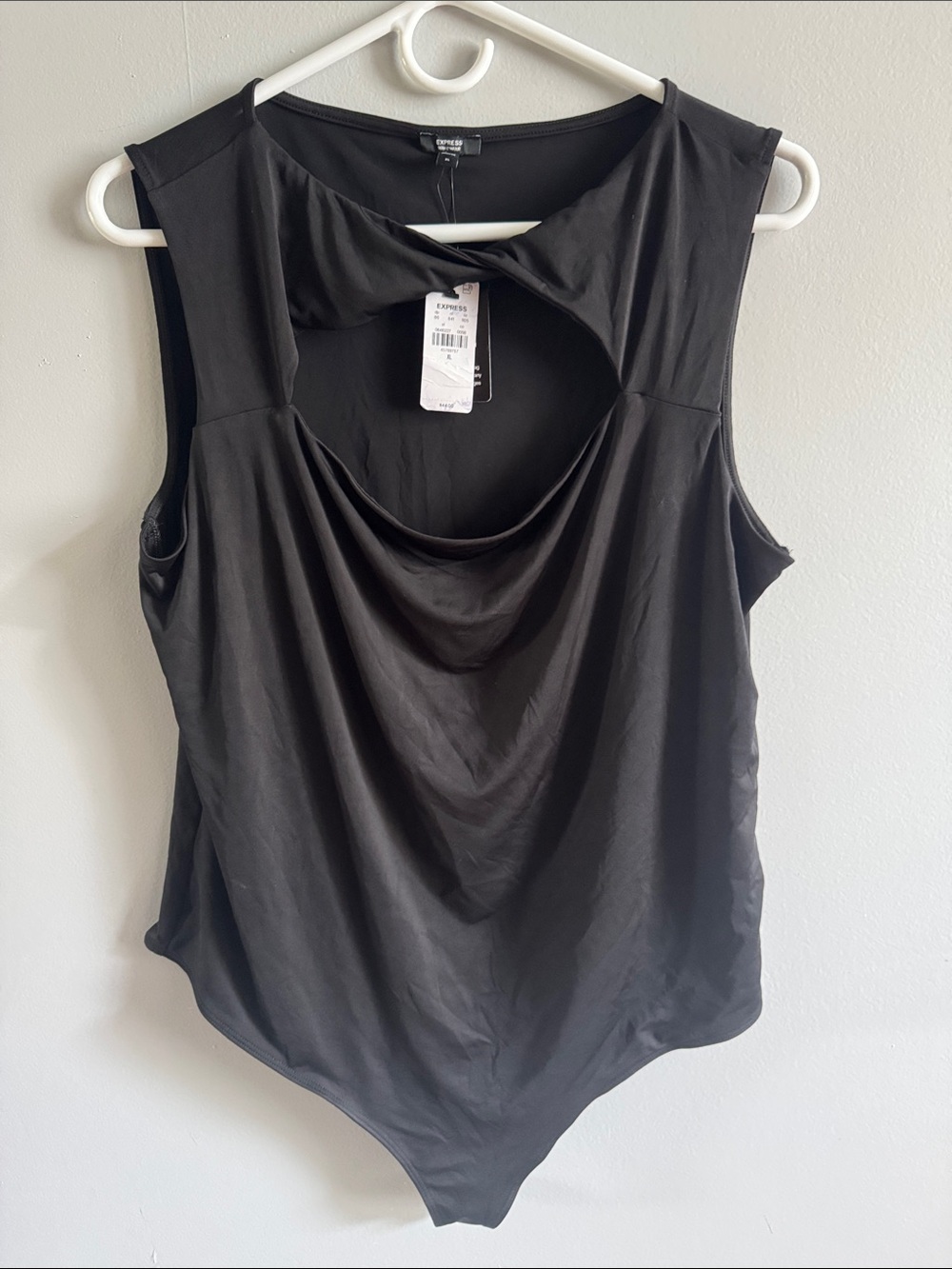 NWT Express Black Sleeveless Draped-Front Bodysuit Size XL